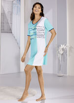 k&uuml;rzer geschnittenes Nachthemd aus reiner Baumwolle T&Uuml;RKIS-WEISS-BUNT