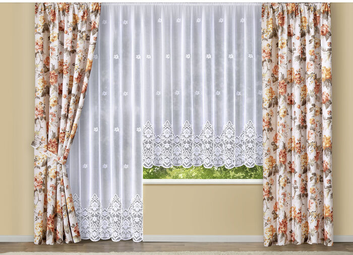 Herrlicher Blumenfenster-Store mit Universalschienenband 