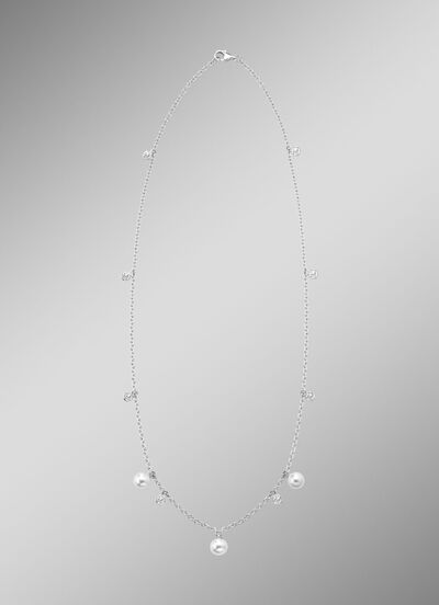 Halskette mit Süßwasser-Zuchtperlen und synth. Zirkonia 