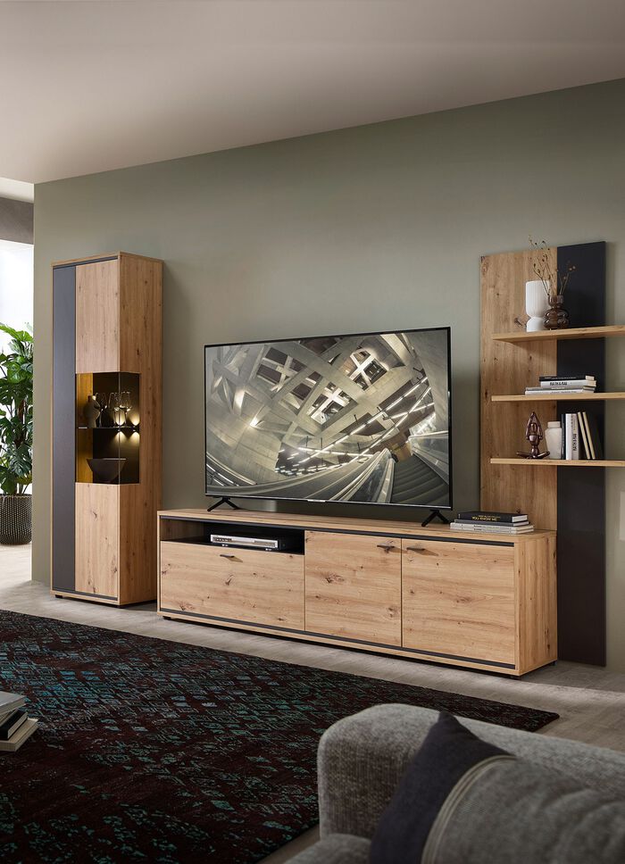 Wohnwand mit LED-Beleuchtung ARTISAN EICHE-GRAFIT