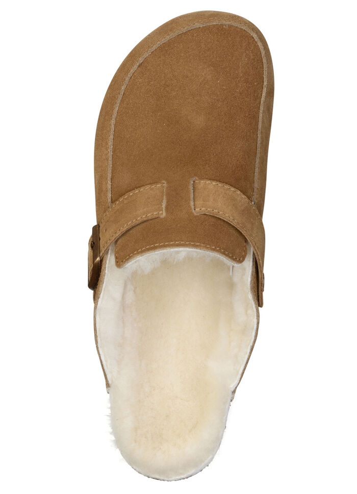 Gefütterte Herren-Clogs, mit Lammfell COGNAC