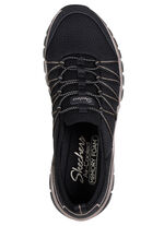 SKECHERS,  trendige Damen-Slipper, aus gestricktem Mesh-Material SCHWARZ-ROSÉGOLD