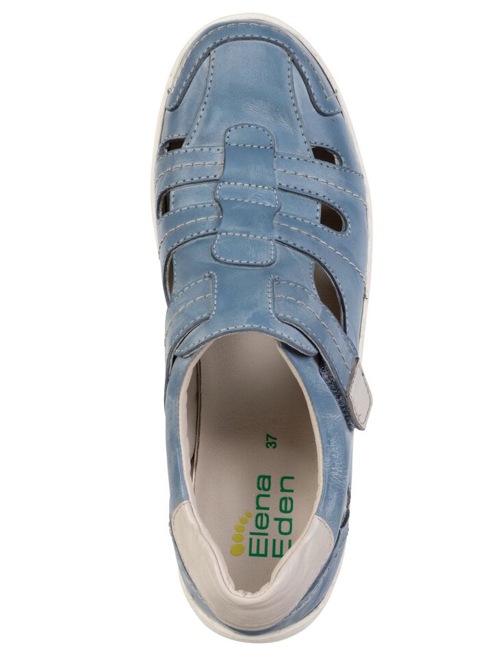 ELENA EDEN, sommerliche Damen-Slipper, Weite H, mit herausnehmbarem Fu&szlig;bett BLAU-ECRU