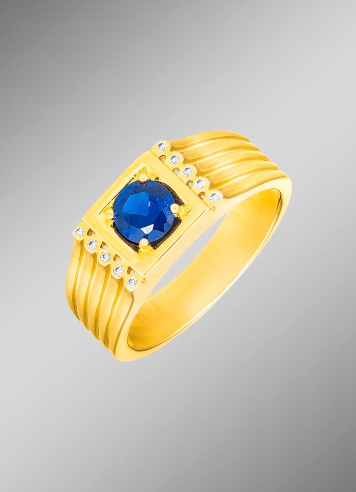 Herrenring mit echt Safir und synthetische Zirkonia 