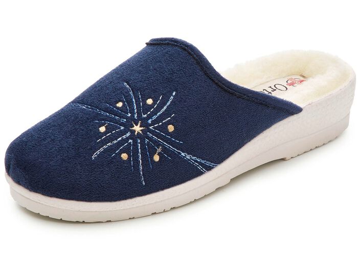 Zweierpack, warme Damen-Hausschuhe, Weite H, mit Wolle TAUPE+MARINE