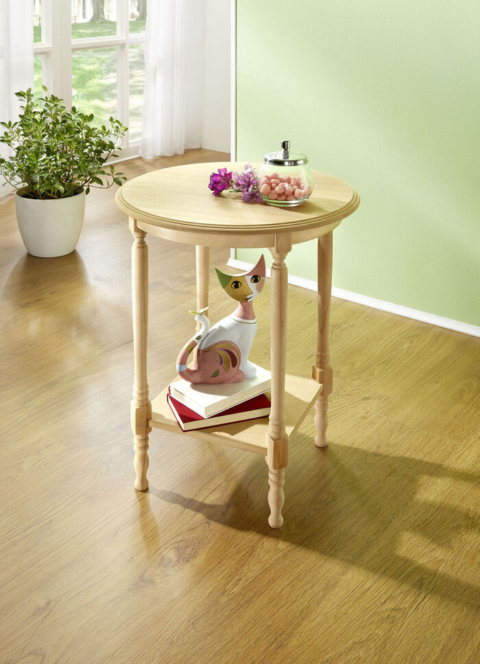 Teilmassiver Beistelltisch mit gedrechselten Füßen NATUR