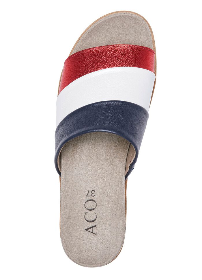 ELENA EDEN, bequeme Damen-Pantoletten, Weite G, mit herausnehmbarem Fu&szlig;bett BLAU-WEISS-ROT