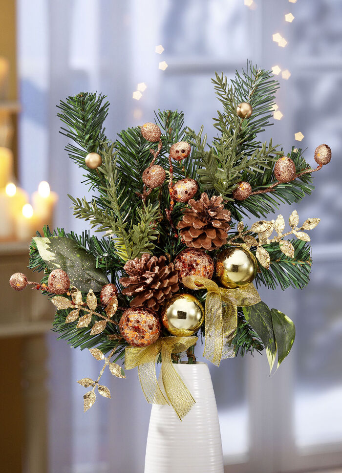 Tannenzweig, 2er-Set, mit goldfarbenen Kugeln und &Auml;pfeln 