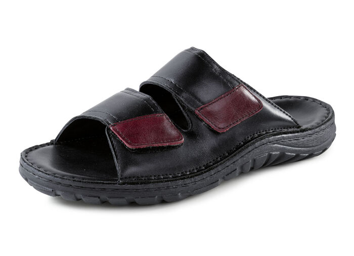 GINO GALANTE, klassische Herren-Pantoletten, aus Leder SCHWARZ-CHIANTI