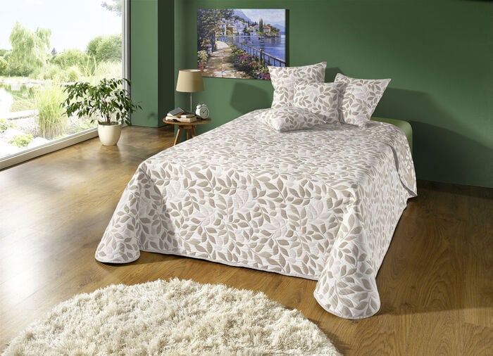 Hochwertige Tagesdecke mit Bandeinfassung NATUR