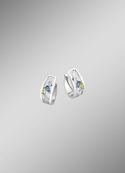 Klappcreolen mit Blautopas, beh., echt Peridot und synth. Zirkonia 