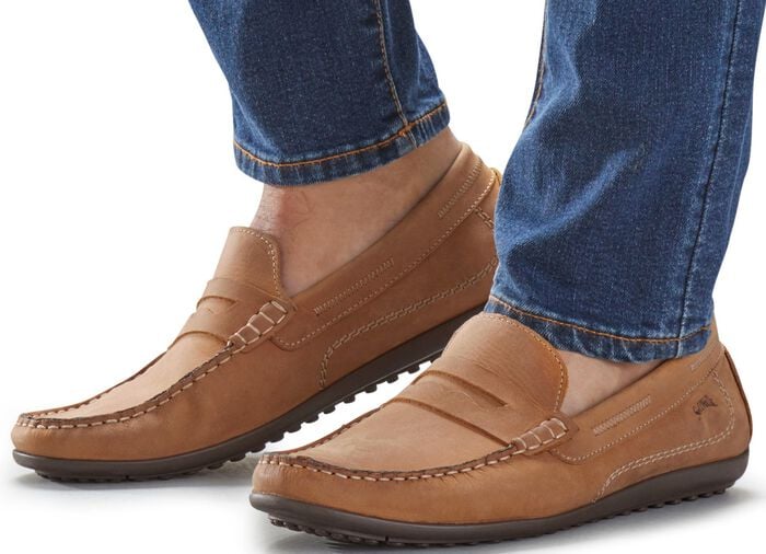 Mokassin-Slipper mit Lederdecksohle COGNAC