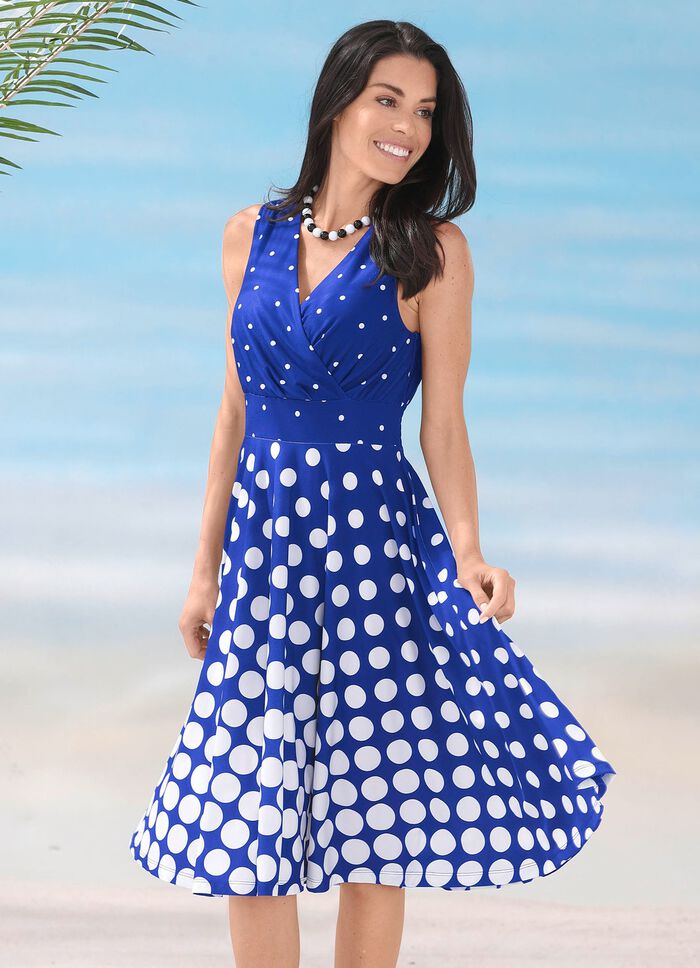 Laurina Kleid mit ausgestelltem Rockteil ROYALBLAU-WEISS