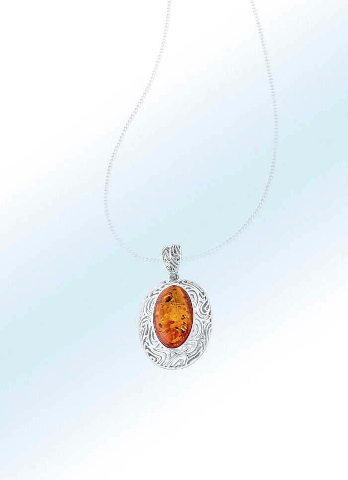 Rhodinierter Anh&auml;nger mit Bernstein 