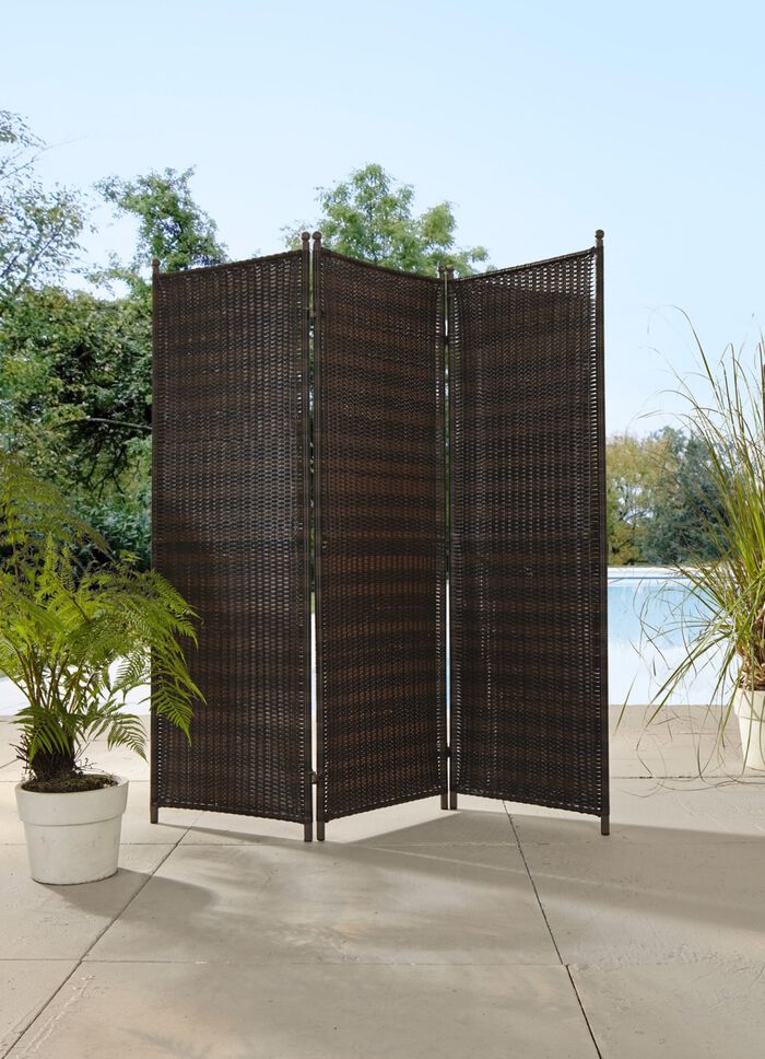 Witterungsbeständiger Paravent mit stabilem Stahlgestell BRAUN