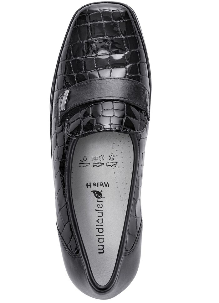 Waldl&auml;ufer Slipper aus krokogepr&auml;gtem Leder SCHWARZ