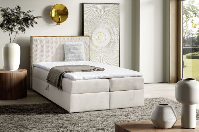Boxspringbett mit Rahmen aus Wotaneiche CREME