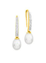 Ohrhaken mit Diamanten und S&uuml;&szlig;wasser-Zuchtperle 