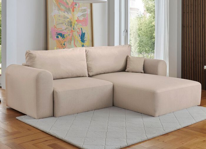 Polsterecke mit Bettfunktion und Dekokissen CREME