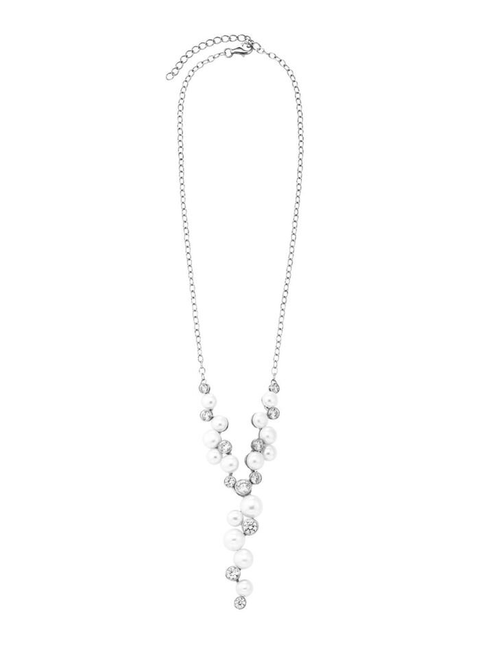 Y-Halskette mit Süßwasser-Zuchtperlen und synth. Zirkonia 