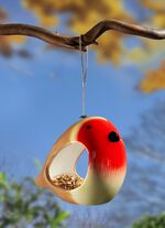 Handbemalte Futterstelle Vogel aus Keramik 