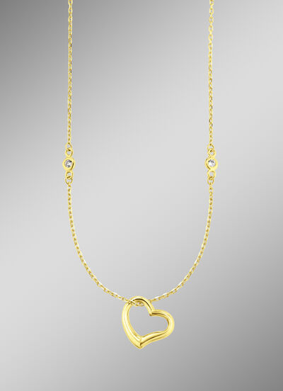 Herz-Anhänger mit synth. Zirkonia und Ankerkette 