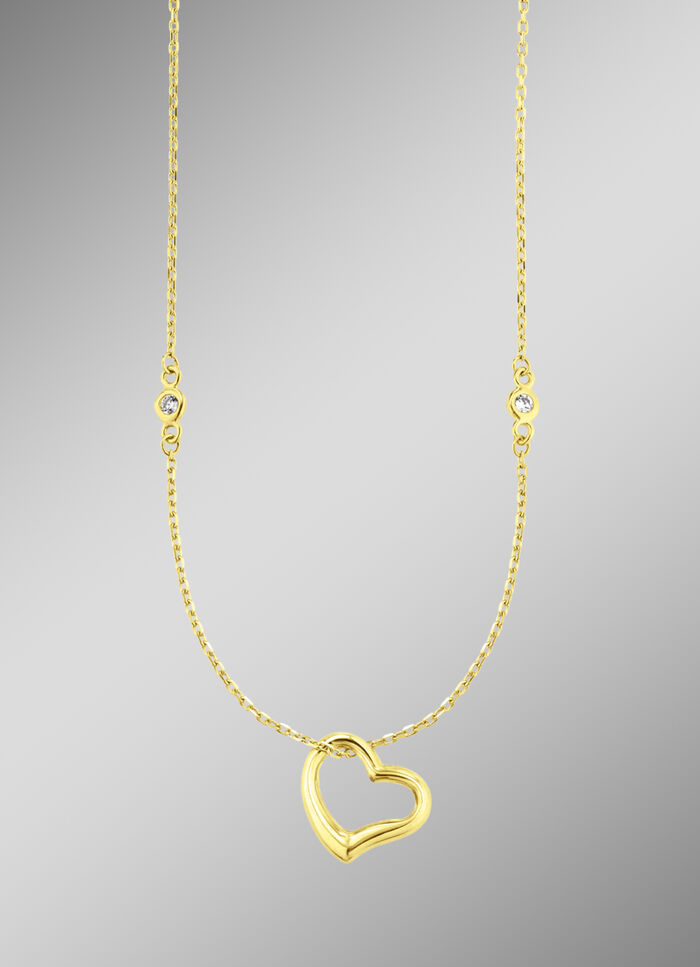 Herz-Anhänger mit synth. Zirkonia und Ankerkette 