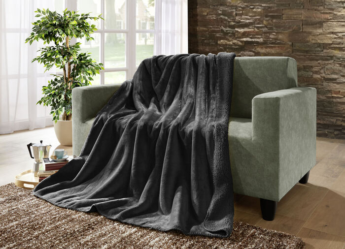 Superkuschelige Wohndecke in Teddyfleece-Qualität ANTHRAZIT
