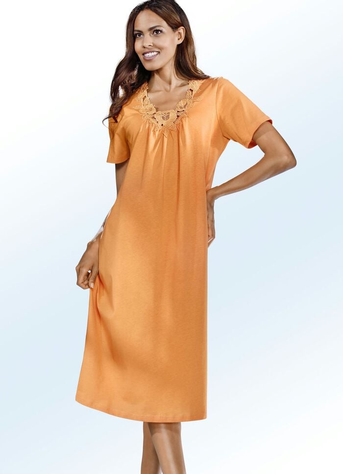 Zweierpack Nachthemden, Stickereispitze und Raffungen im Vorderteil LILA/ORANGE