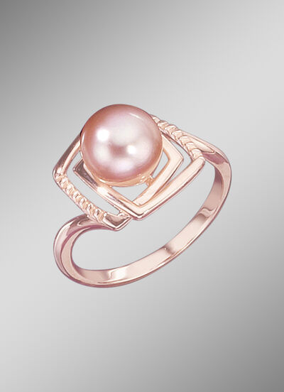 Rosevergoldeter Damenring mit Süßwasser-Zuchtperle 