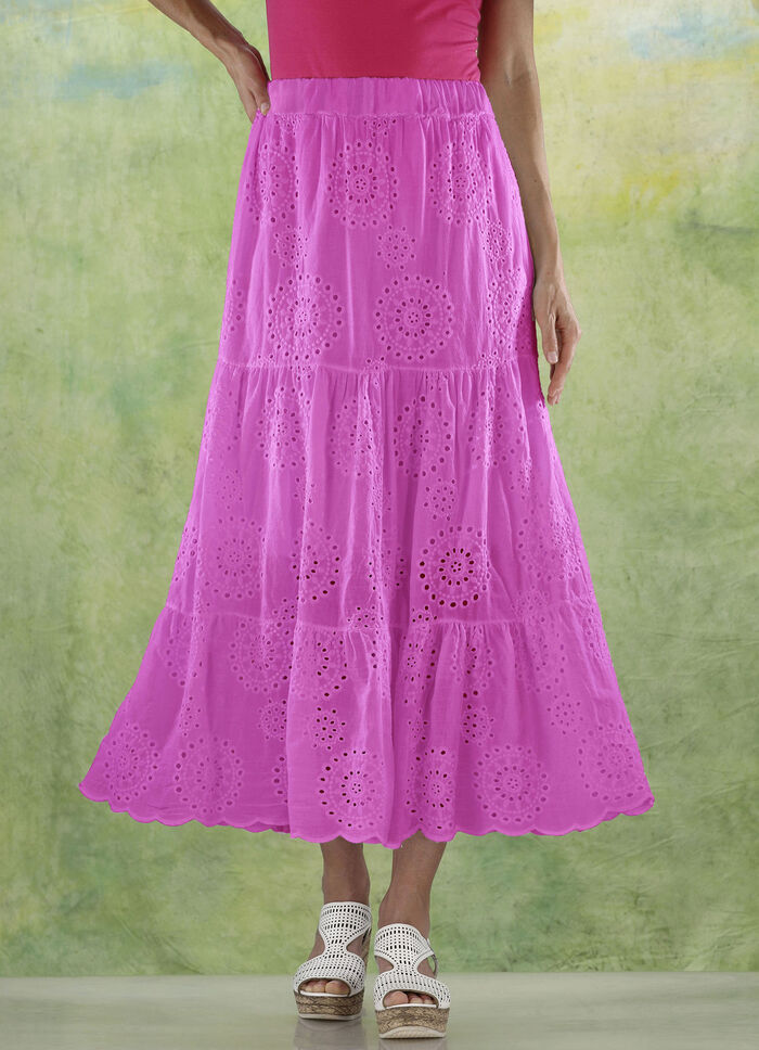 Stufenrock mit schöner Lochstickerei PINK