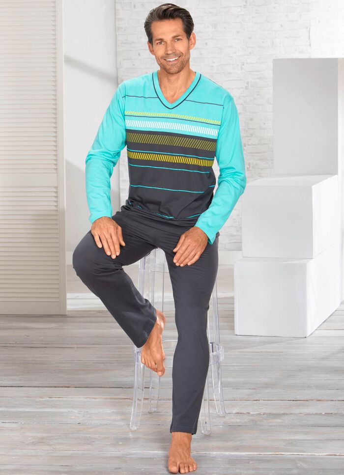 Schlafanzug mit V-Ausschnitt und offenen Beinabschl&uuml;ssen 