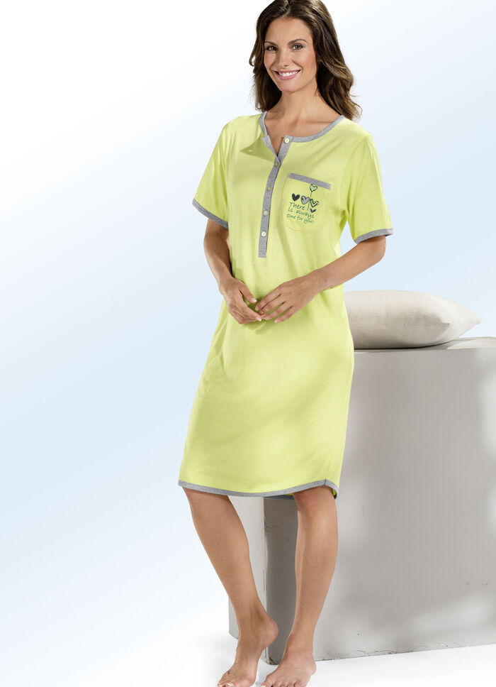 Zweierpack Nachthemden, Kurzarm mit Knopfleiste APFELGRÜN/GRAU