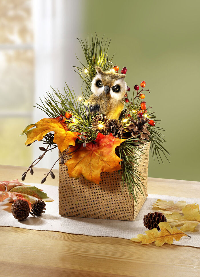 Herbst-Gesteck mit LED-Beleuchtung 