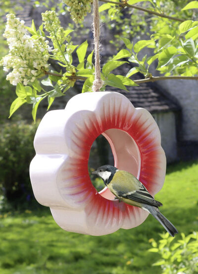 Futterstelle Mohnblume aus glasierter Keramik 