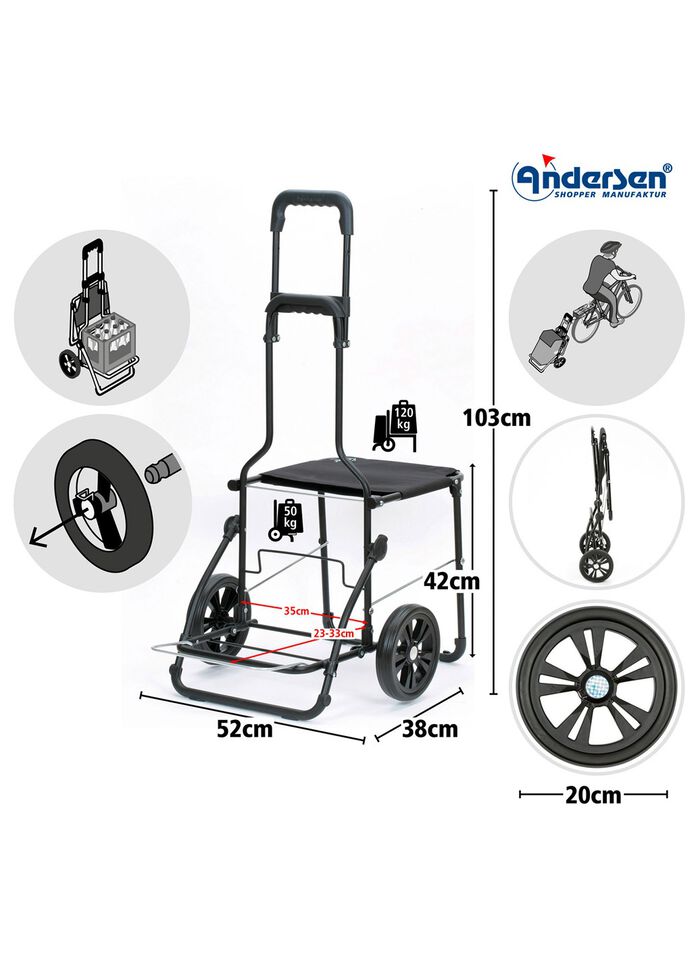 Andersen Einkaufsroller mit Sitzm&ouml;glichkeit GRAU