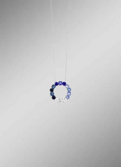 Anhänger mit synth. Zirkonia in Weiß und Blautönen 