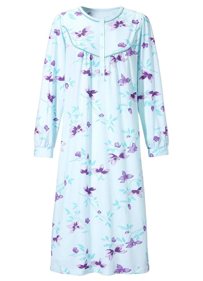 Nachthemd, lange Knopfleiste und knöpfbare Bündchenabschlüssen 