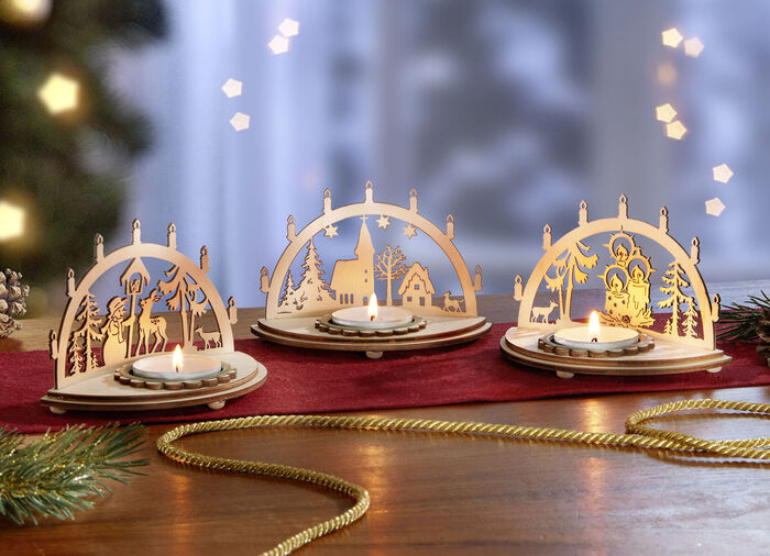 Teelichthalter aus Holz, 3er-Set 