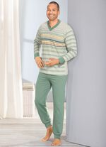 Schlafanzug mit V-Ausschnitt, B&uuml;ndchenabsch&uuml;ssen und platziertem Druckdessin 