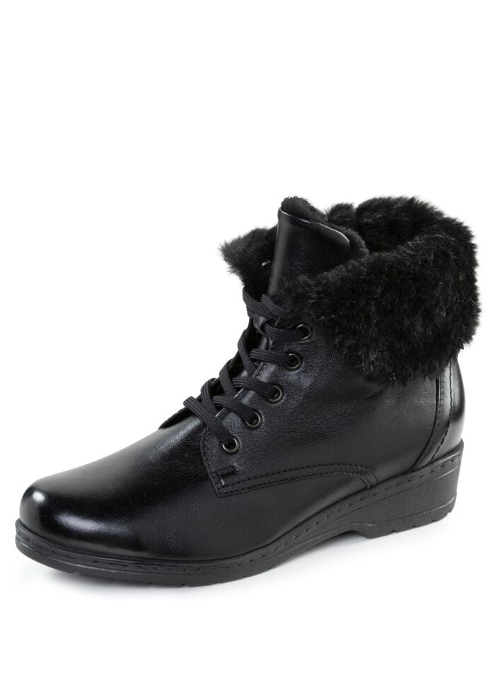 ELENA EDEN Schn&uuml;r-Stiefelette mit umschlagbarem Lammfellkragen SCHWARZ