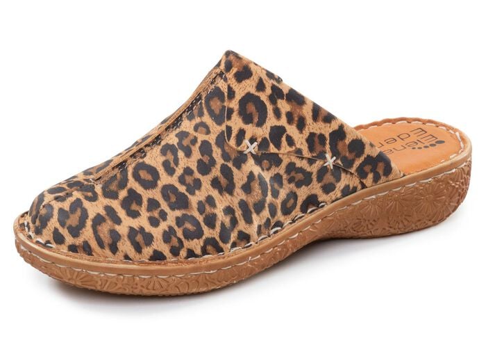 ELENA EDEN, klassische Damen-Clogs, Weite G, mit Gummizug BRAUN-LEO