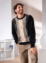 Rundhalspullover mit Jacquarddessin SCHWARZ-BEIGE