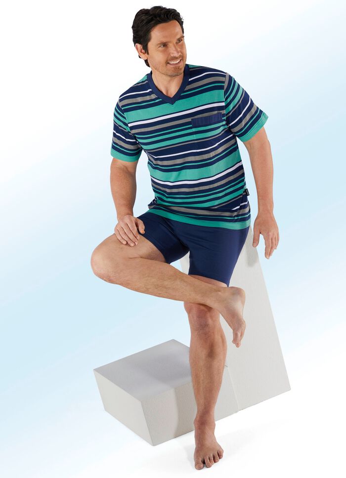 Zweierpack Shortys mit V-Ausschnitt und garngef&auml;rbtem Ringeldessin 