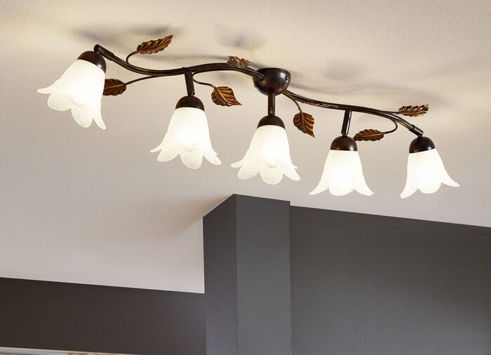 Deckenleuchte aus Metall mit Glasschirmen SCHWARZ-GOLD