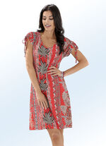 Kleid mit farbbrillantem Druckdessin und überschnittenen Ärmeln 