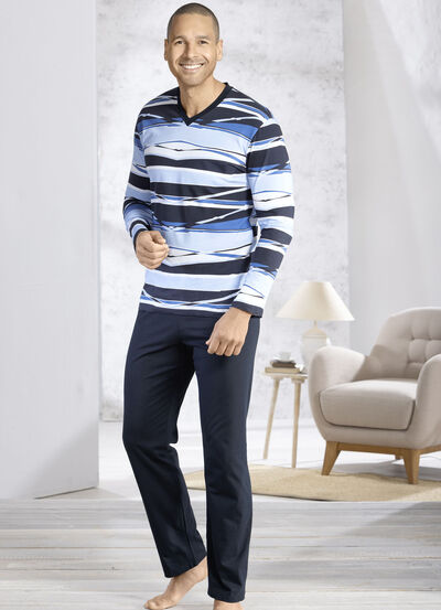 Schlafanzug mit V-Ausschnitt und offenen Abschlüssen 