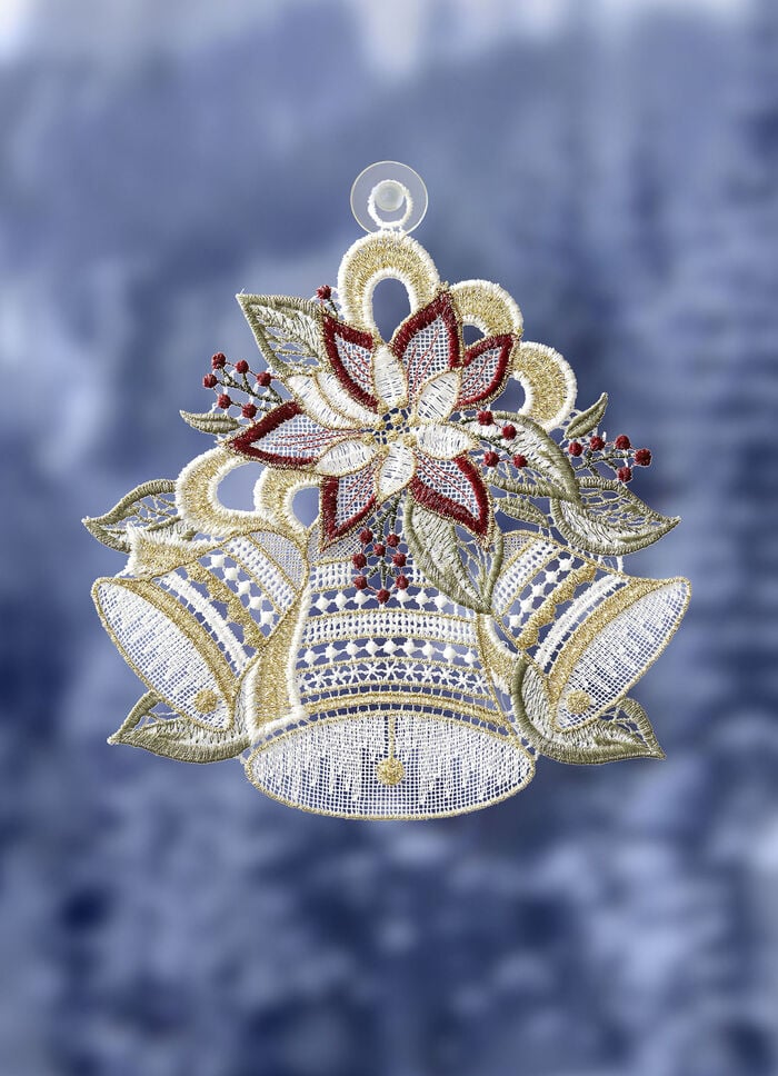 Fensterbild Glocken aus echter Plauener Spitze 