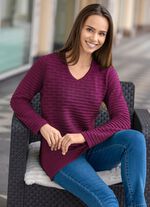 Pullover mit Strukturstreifen BORDEAUX-BROMBEERE