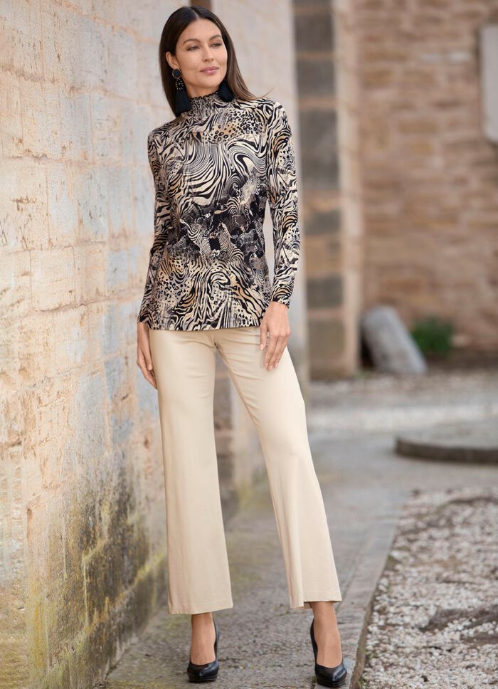 Shirt mit gesmoktem Stehkragen 